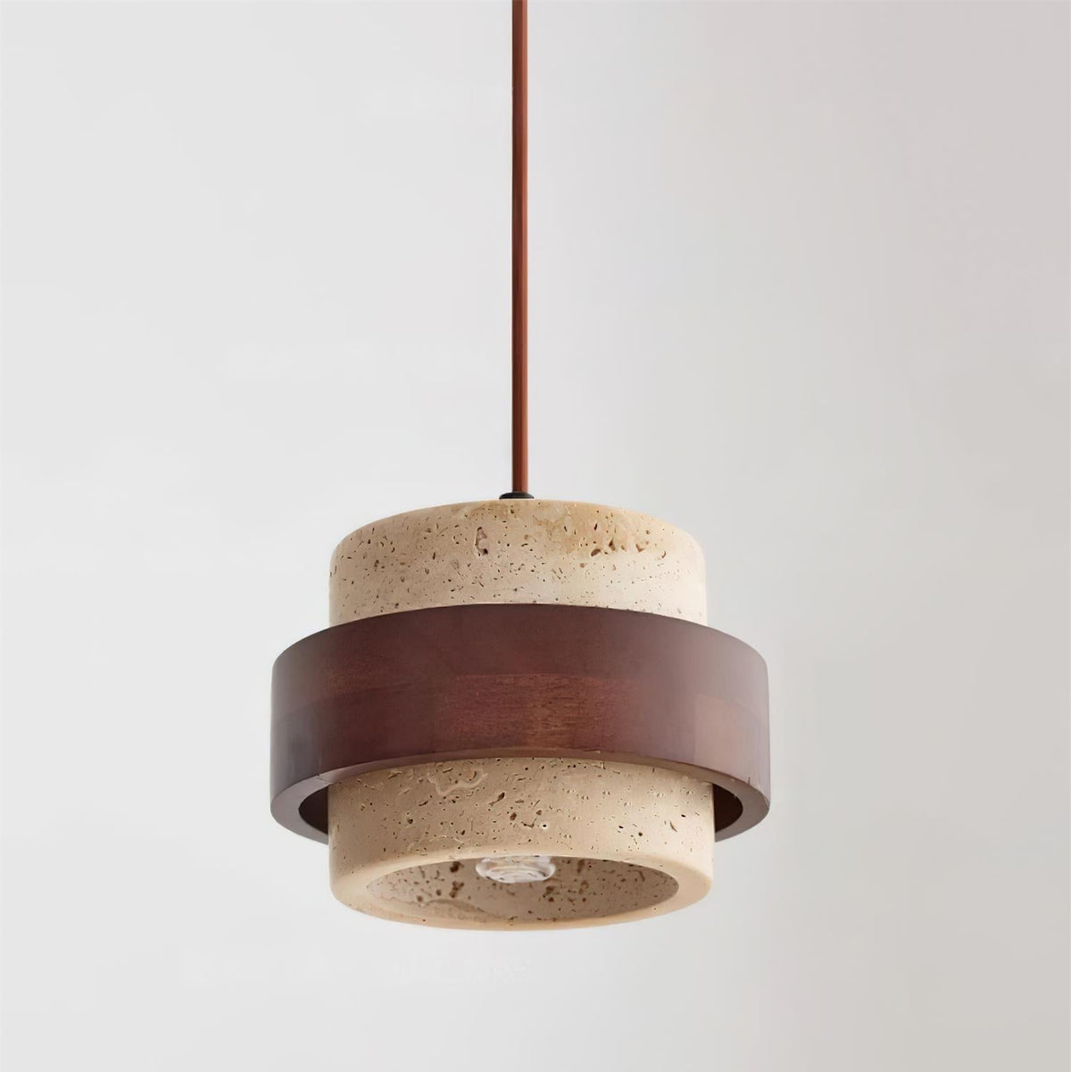 Torva - Travertijnen Hanglamp met Walnoot Japandi Stijl