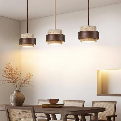 Torva - Travertijnen Hanglamp met Walnoot Japandi Stijl