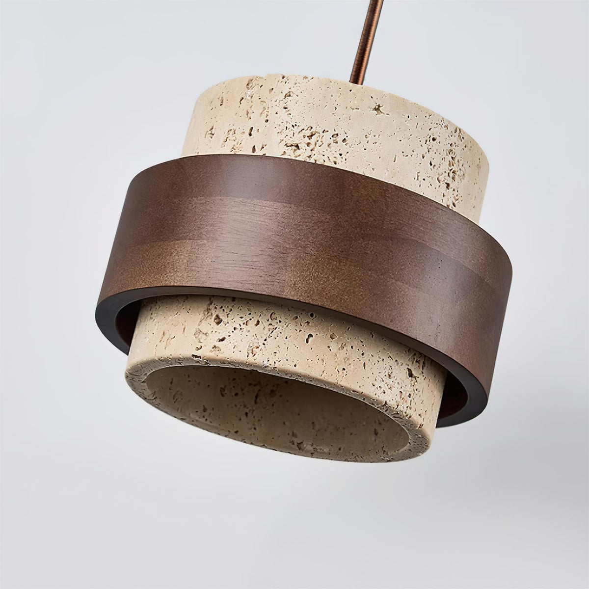 Torva - Travertijnen Hanglamp met Walnoot Japandi Stijl