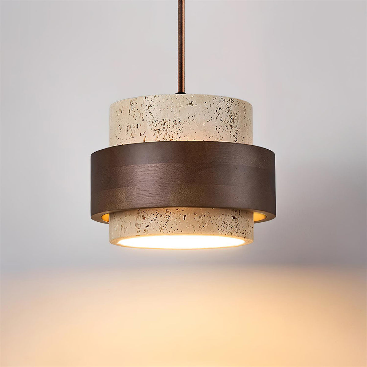 Torva - Travertijnen Hanglamp met Walnoot Japandi Stijl