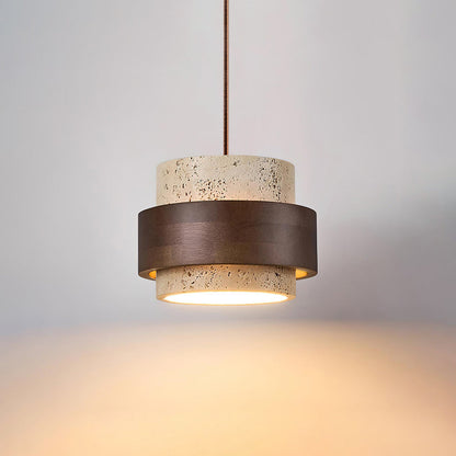 Torva - Travertijnen Hanglamp met Walnoot Japandi Stijl