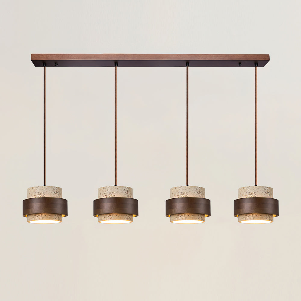 Torva - Travertijnen Hanglamp met Walnoot Japandi Stijl