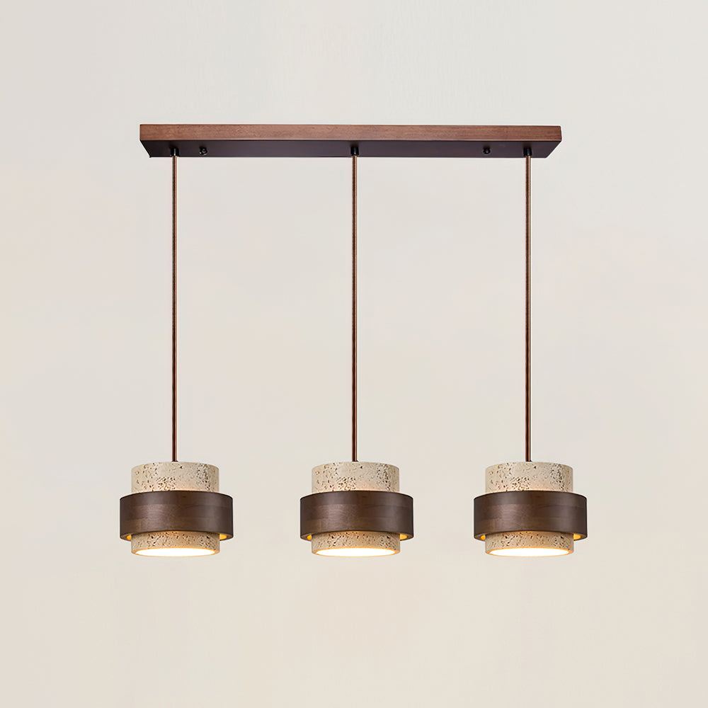 Torva - Travertijnen Hanglamp met Walnoot Japandi Stijl