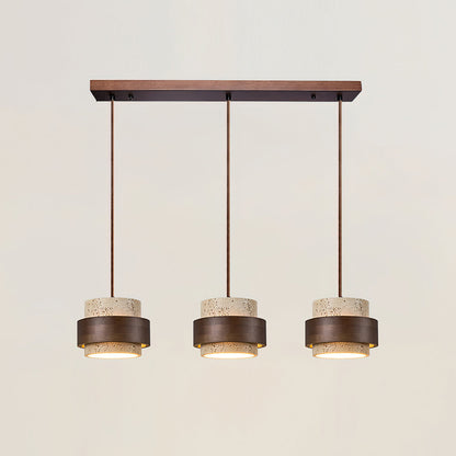 Torva - Travertijnen Hanglamp met Walnoot Japandi Stijl