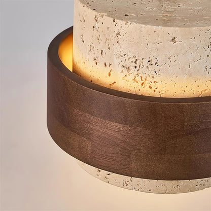 Torva - Travertijnen Hanglamp met Walnoot Japandi Stijl