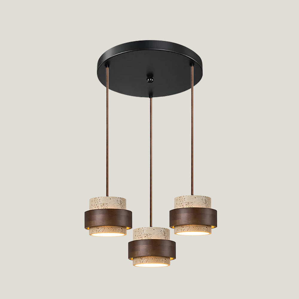 Torva - Travertijnen Hanglamp met Walnoot Japandi Stijl