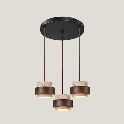 Torva - Travertijnen Hanglamp met Walnoot Japandi Stijl