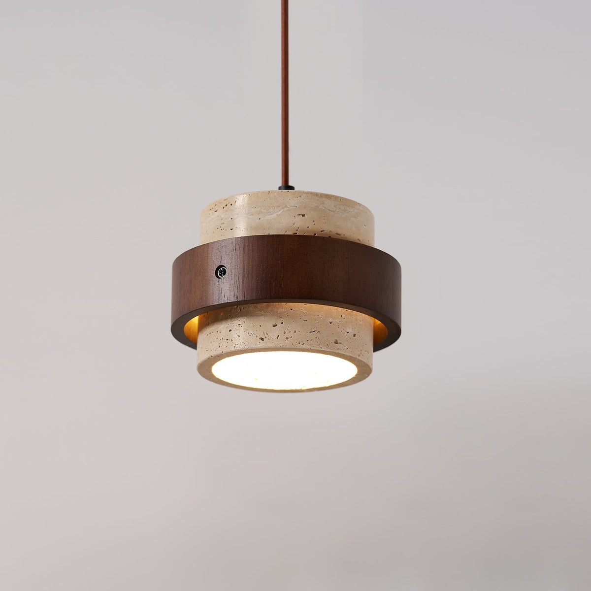 Torva - Travertijnen Hanglamp met Walnoot Japandi Stijl