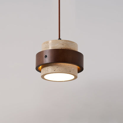 Torva - Travertijnen Hanglamp met Walnoot Japandi Stijl