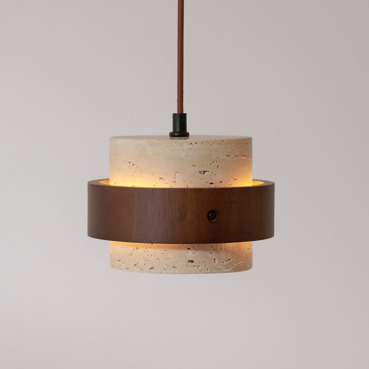 Torva - Travertijnen Hanglamp met Walnoot Japandi Stijl