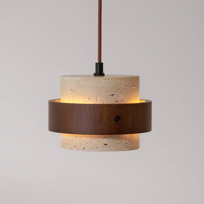 Torva - Travertijnen Hanglamp met Walnoot Japandi Stijl