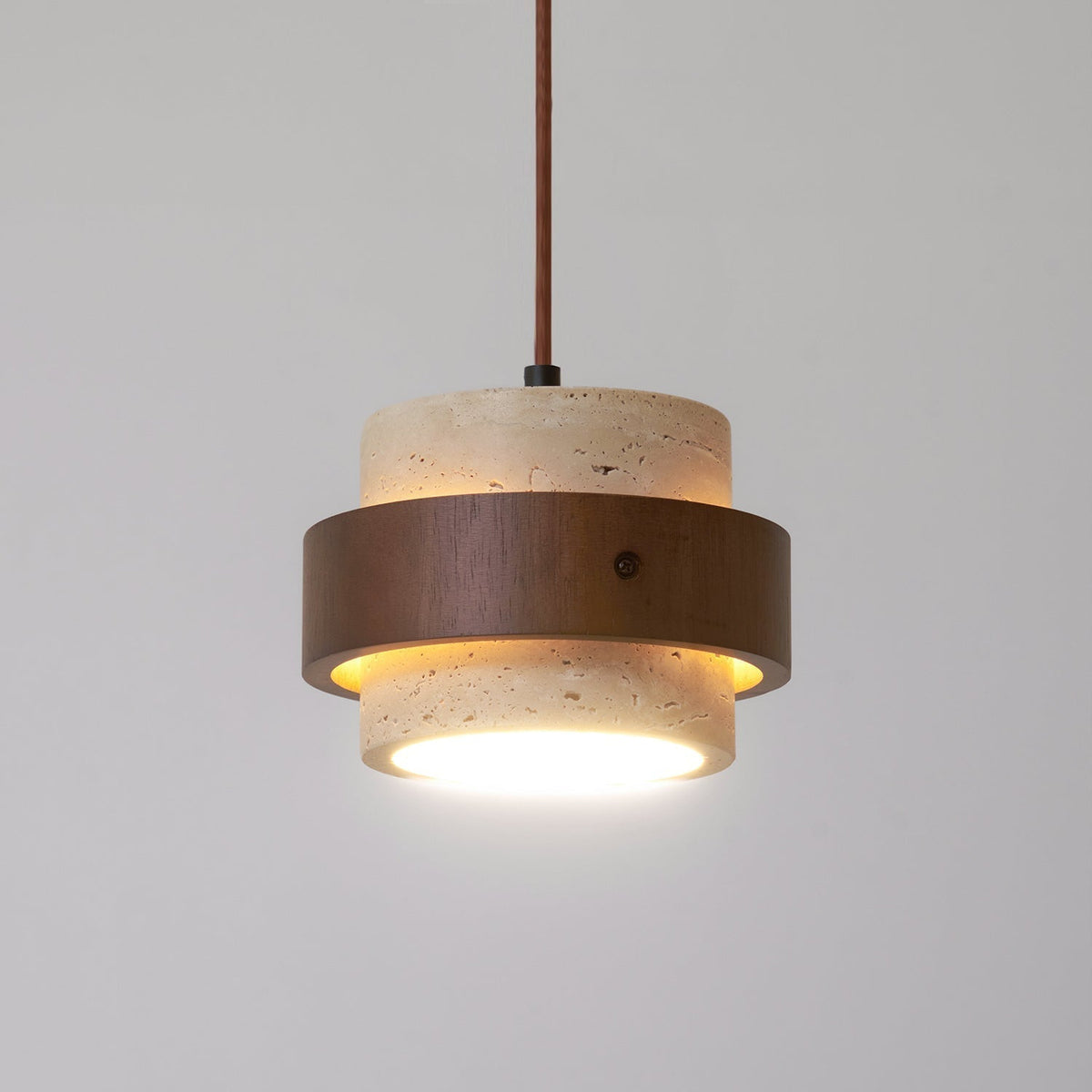 Torva - Travertijnen Hanglamp met Walnoot Japandi Stijl