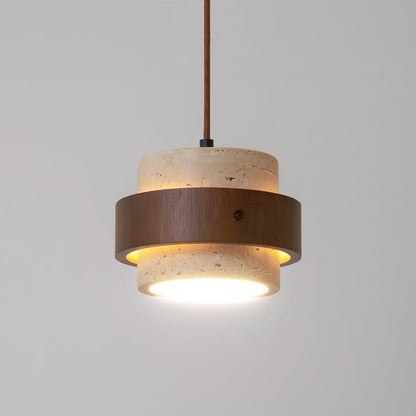 Torva - Travertijnen Hanglamp met Walnoot Japandi Stijl
