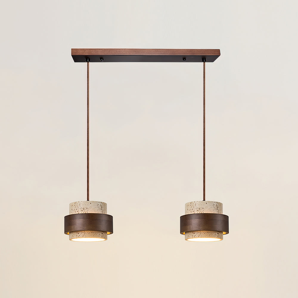 Torva - Travertijnen Hanglamp met Walnoot Japandi Stijl