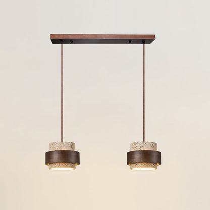 Torva - Travertijnen Hanglamp met Walnoot Japandi Stijl