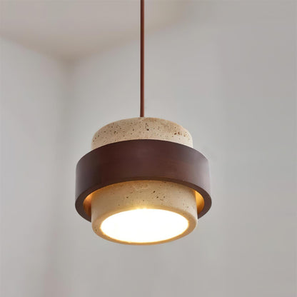 Torva - Travertijnen Hanglamp met Walnoot Japandi Stijl