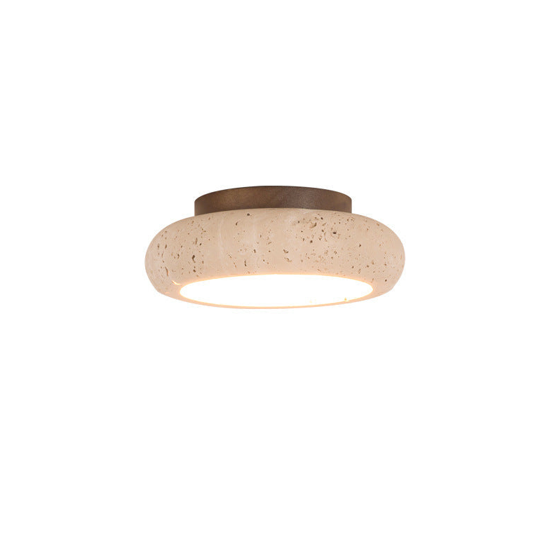 Travo – Ronde Travertijn LED Plafondlamp met Hout