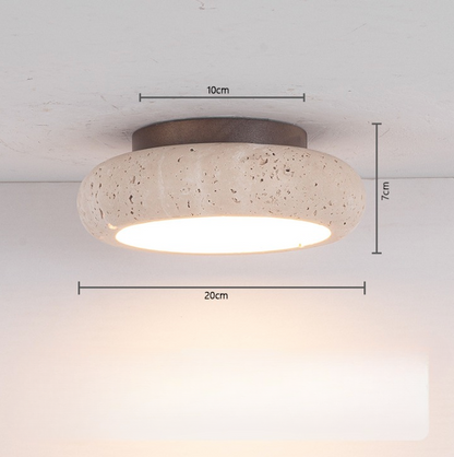 Travo – Ronde Travertijn LED Plafondlamp met Hout