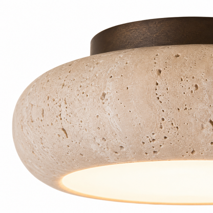 Travo – Ronde Travertijn LED Plafondlamp met Hout