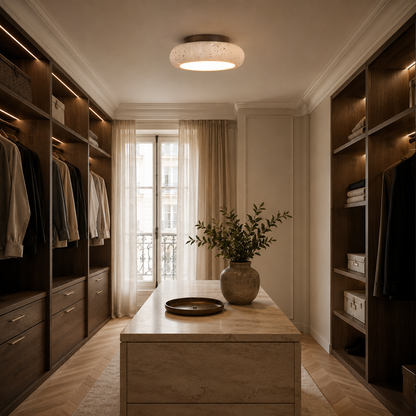 Travo – Ronde Travertijn LED Plafondlamp met Hout