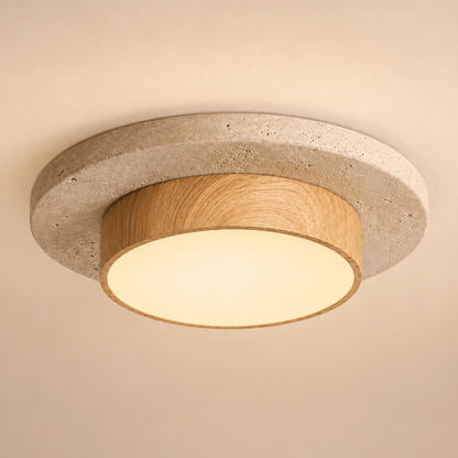 Vaelo - LED Plafondlamp Travertijn en Hout