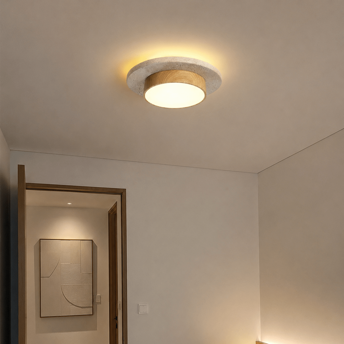 Vaelo - LED Plafondlamp Travertijn en Hout