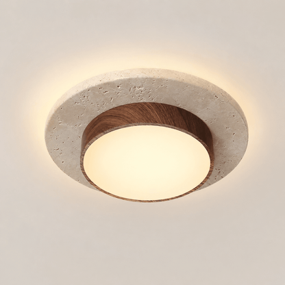 Vaelo - LED Plafondlamp Travertijn en Hout