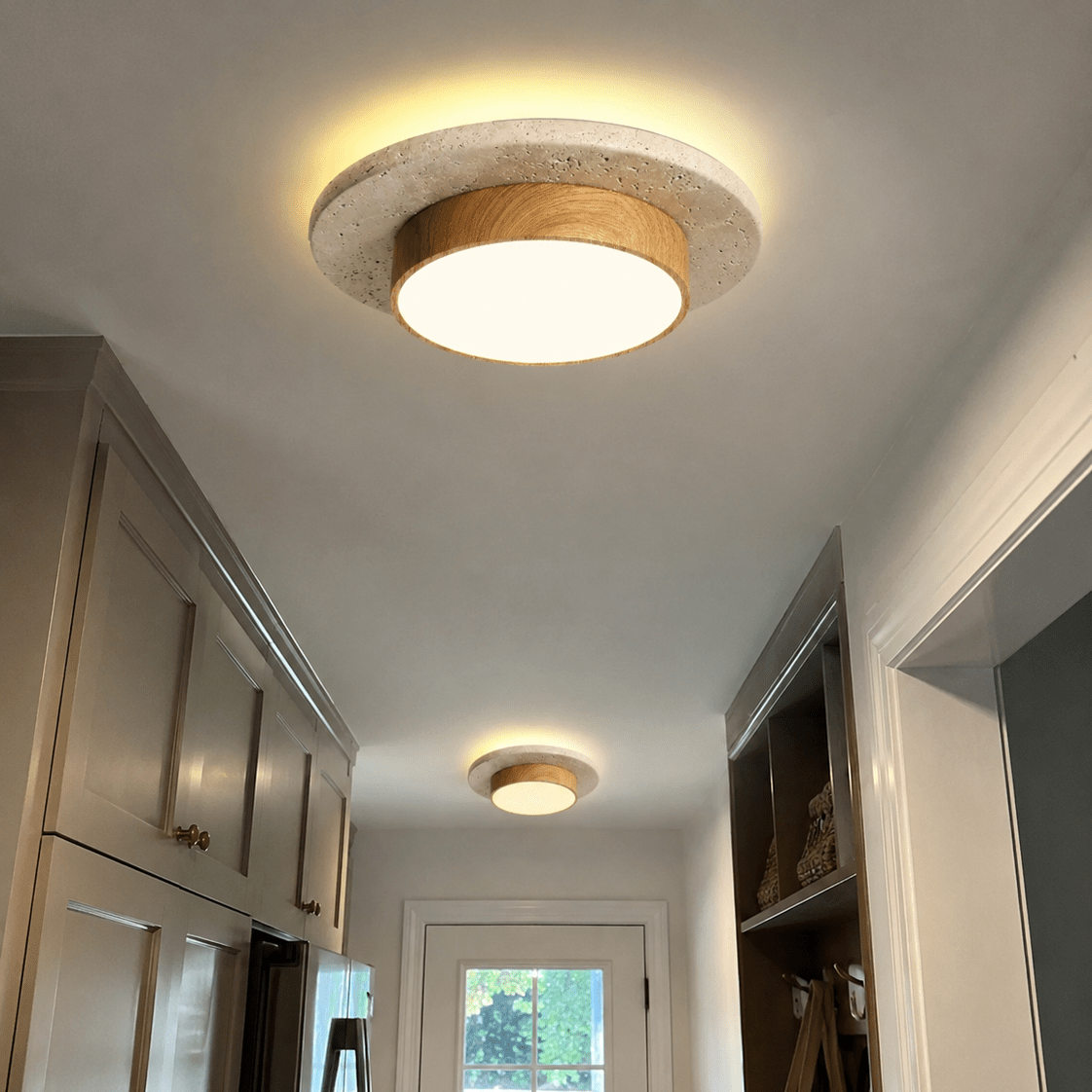 Vaelo - LED Plafondlamp Travertijn en Hout