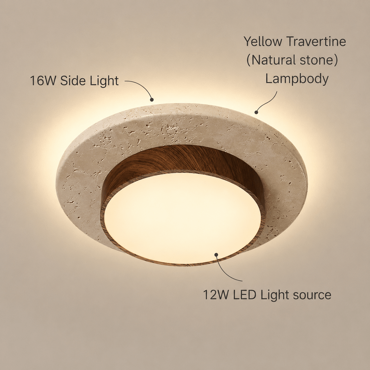 Vaelo - LED Plafondlamp Travertijn en Hout