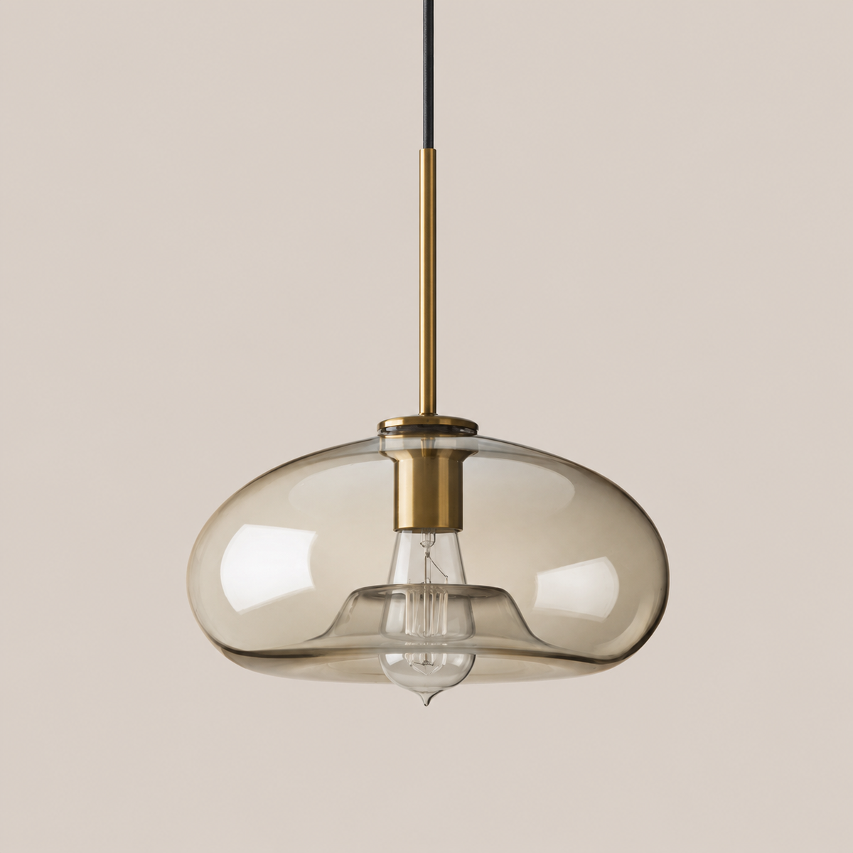 Vaska - Ovale Glazen Hanglamp Cognac Vintage