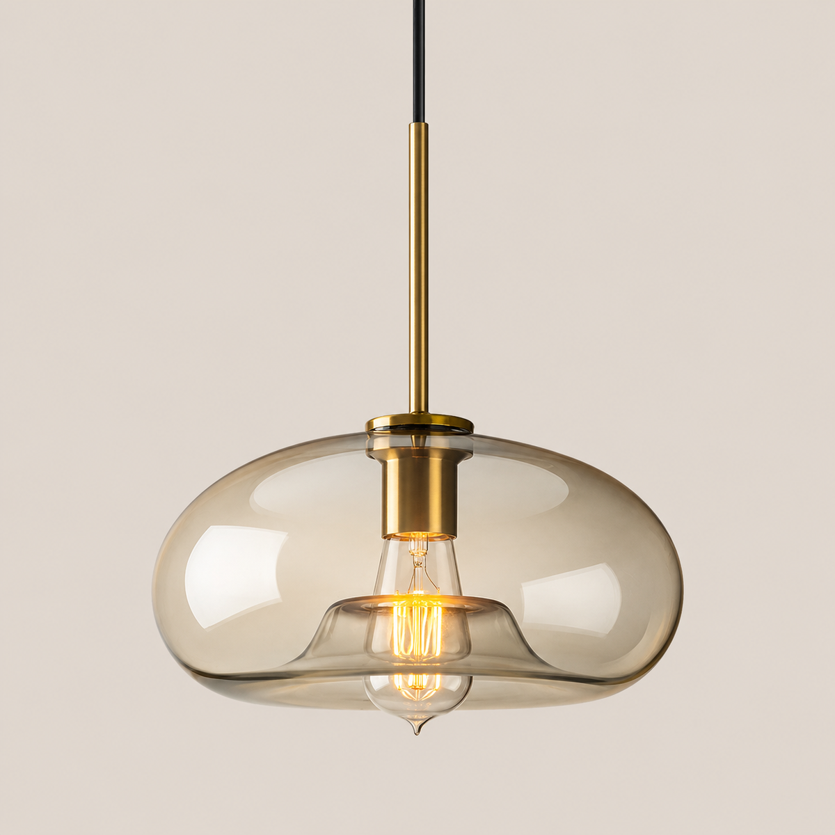 Vaska - Ovale Glazen Hanglamp Cognac Vintage