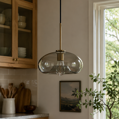 Vaska - Ovale Glazen Hanglamp Cognac Vintage