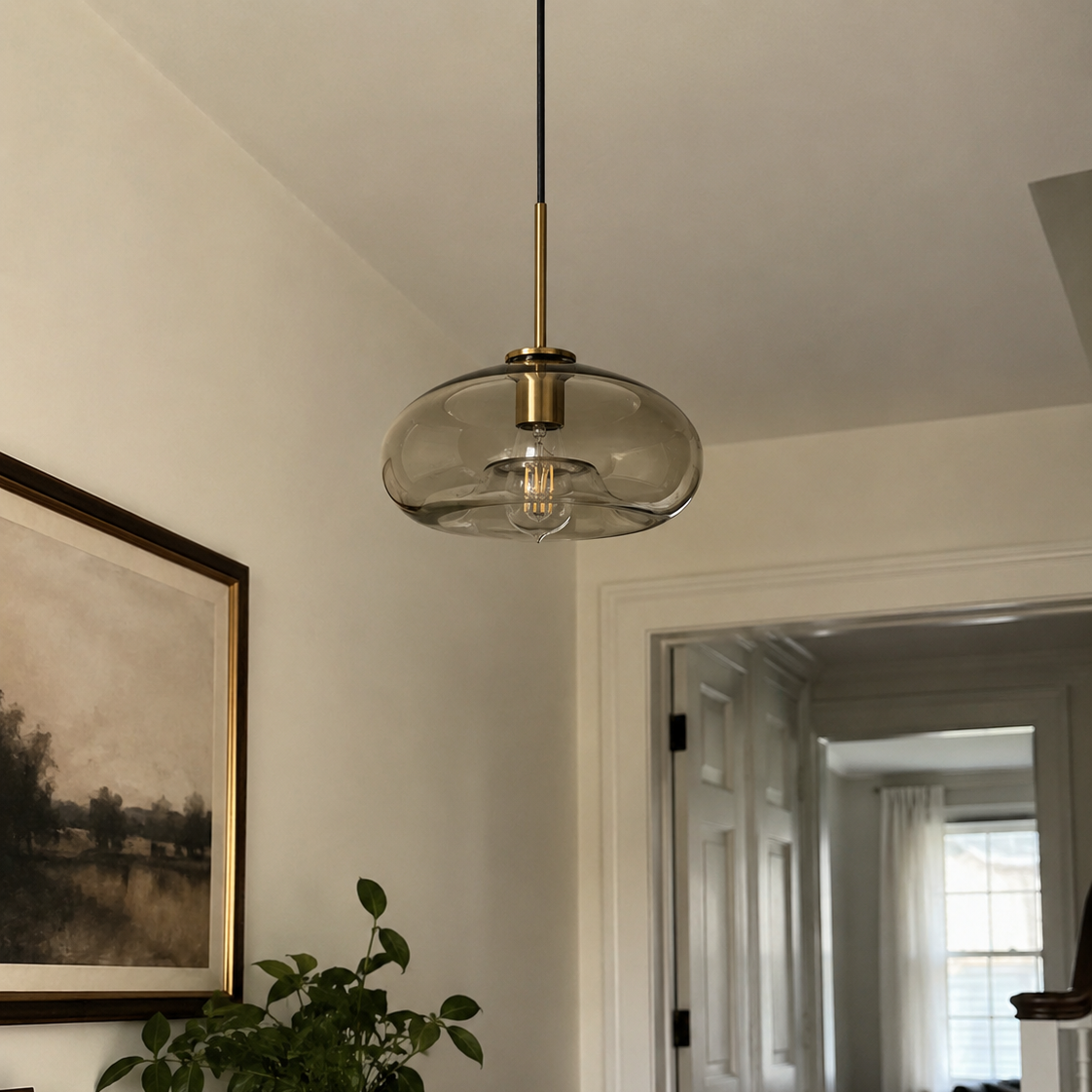 Vaska - Ovale Glazen Hanglamp Cognac Vintage
