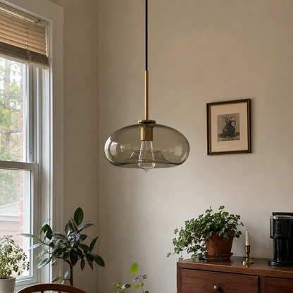Vaska - Ovale Glazen Hanglamp Cognac Vintage