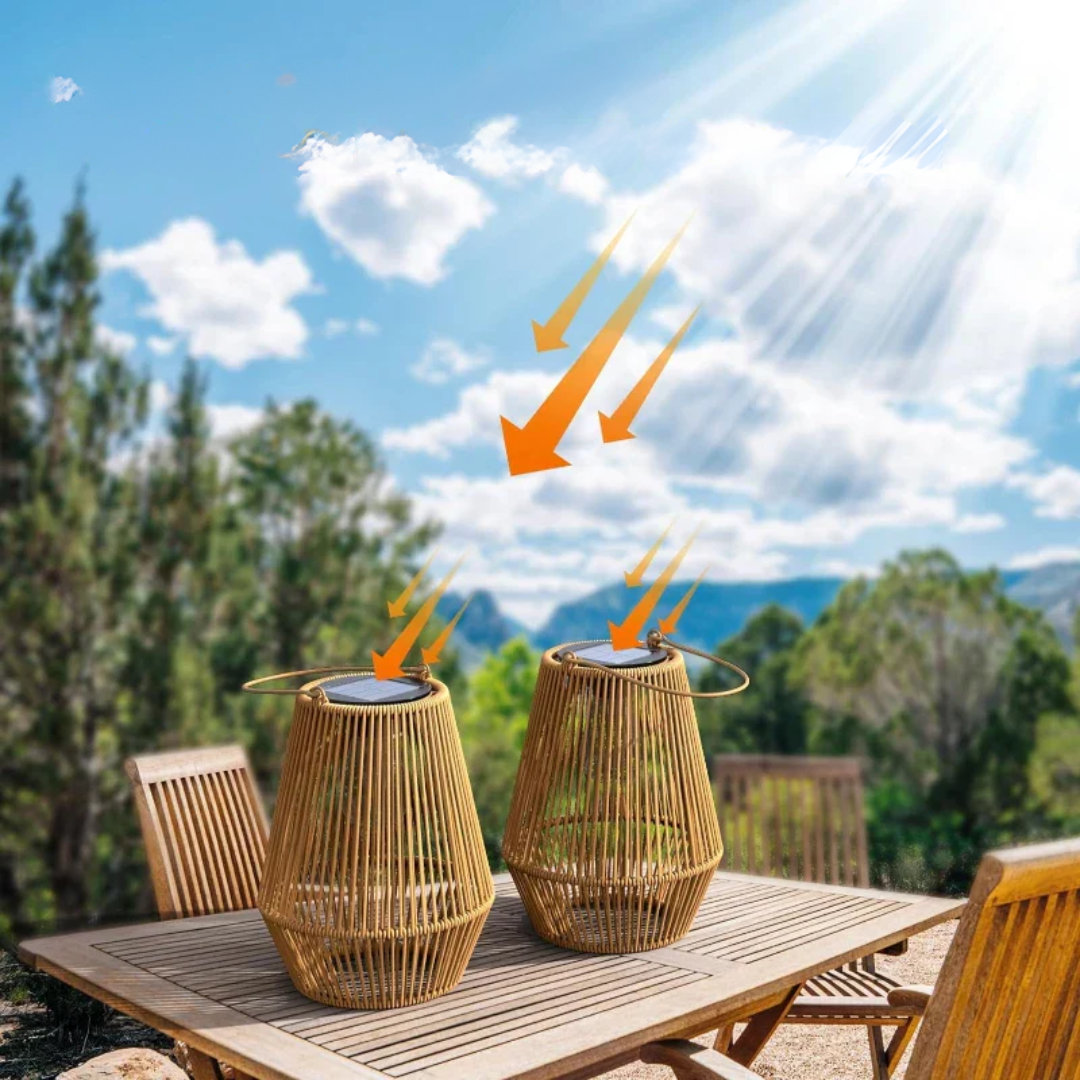 Dura - Handgemaakte Solar Rotan Tuinlantaarn