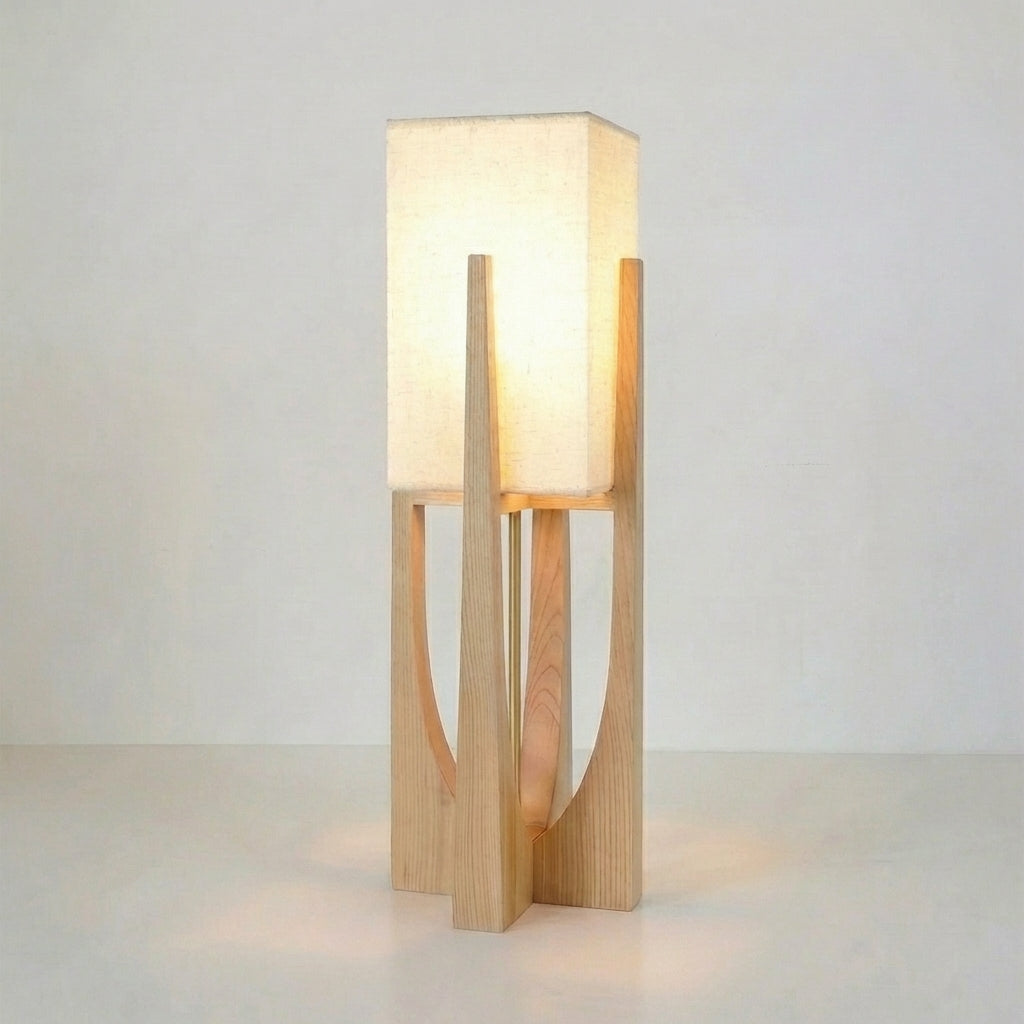 Eyja - Wabi Sabi Houten Tafellamp met Stoffen Kap
