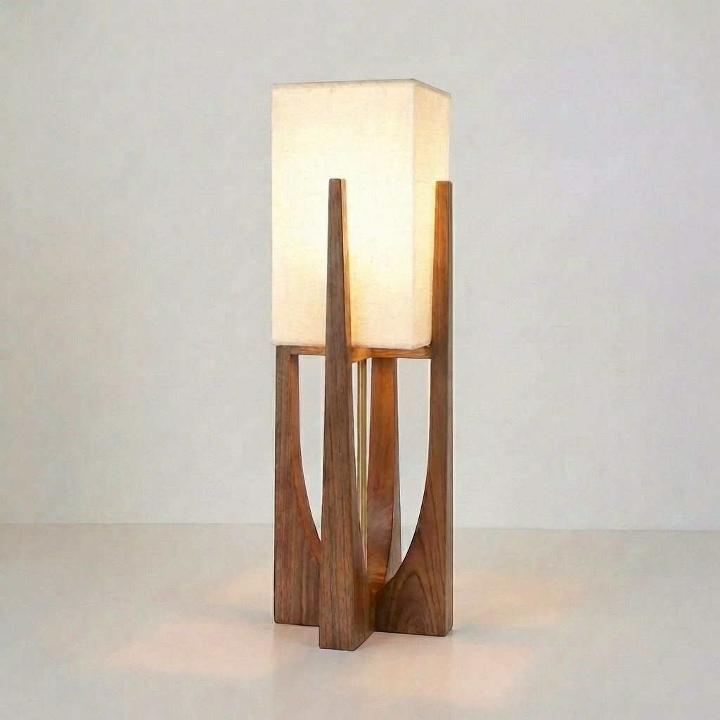 Eyja - Wabi Sabi Houten Tafellamp met Stoffen Kap