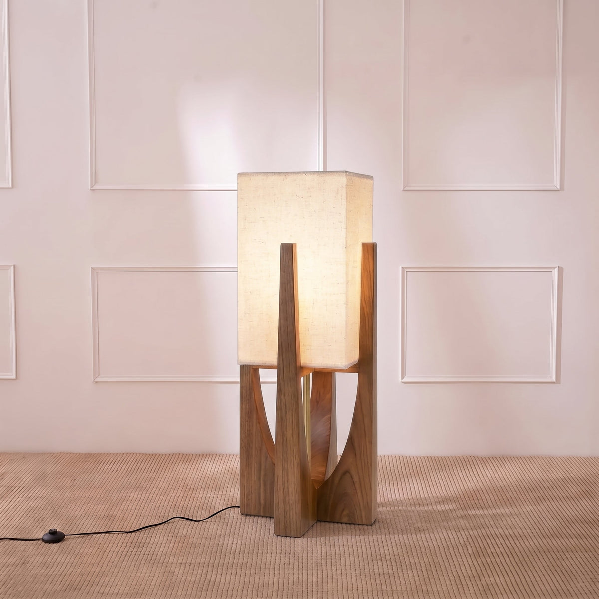 Eyja - Wabi Sabi Houten Tafellamp met Stoffen Kap