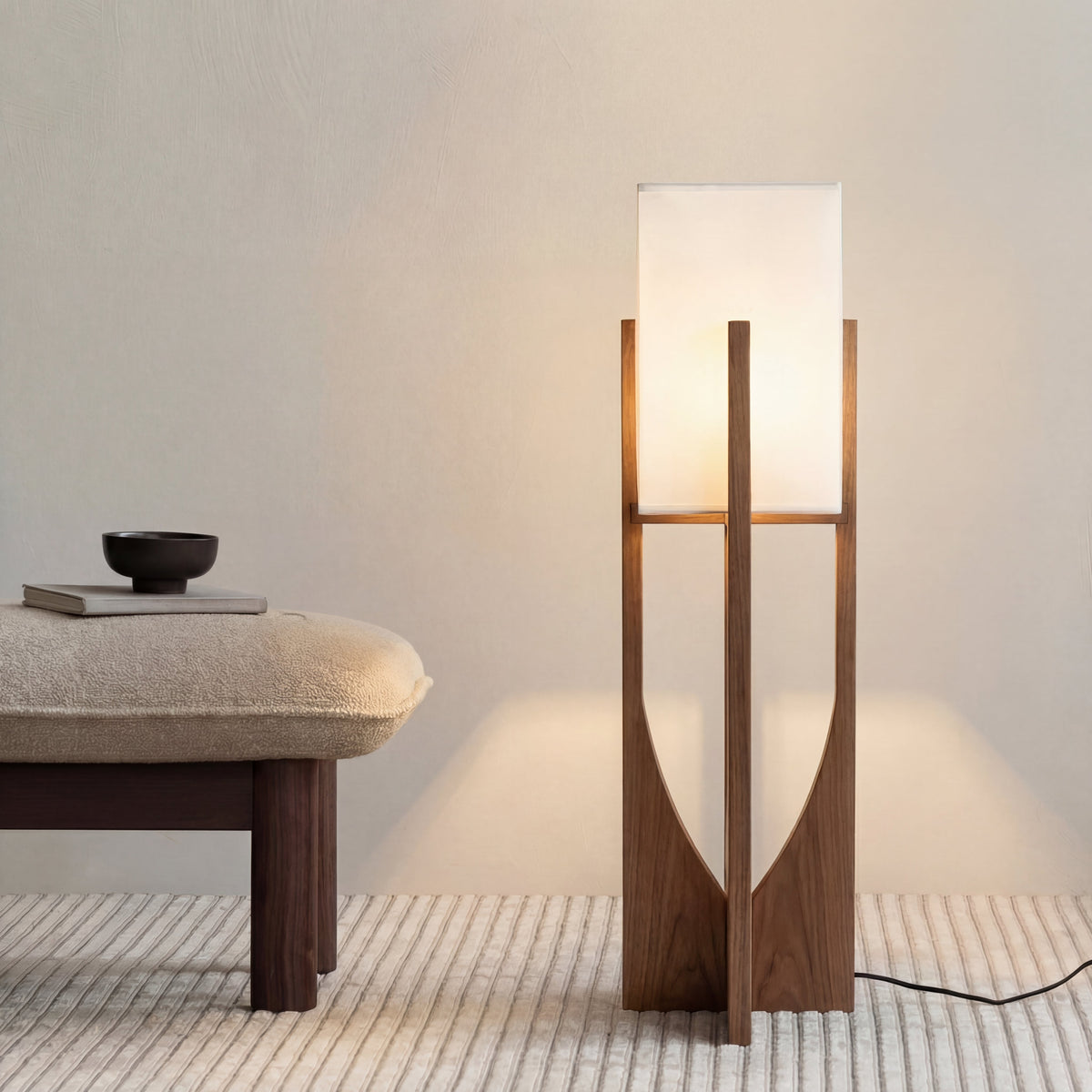Eyja - Wabi Sabi Houten Tafellamp met Stoffen Kap