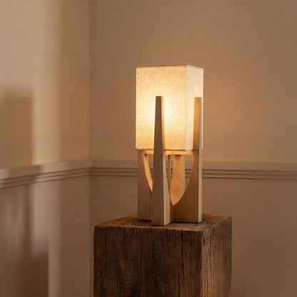 Eyja - Wabi Sabi Houten Tafellamp met Stoffen Kap