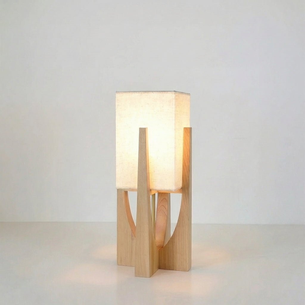 Eyja - Wabi Sabi Houten Tafellamp met Stoffen Kap
