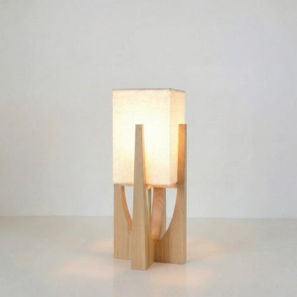 Eyja - Wabi Sabi Houten Tafellamp met Stoffen Kap