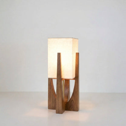 Eyja - Wabi Sabi Houten Tafellamp met Stoffen Kap