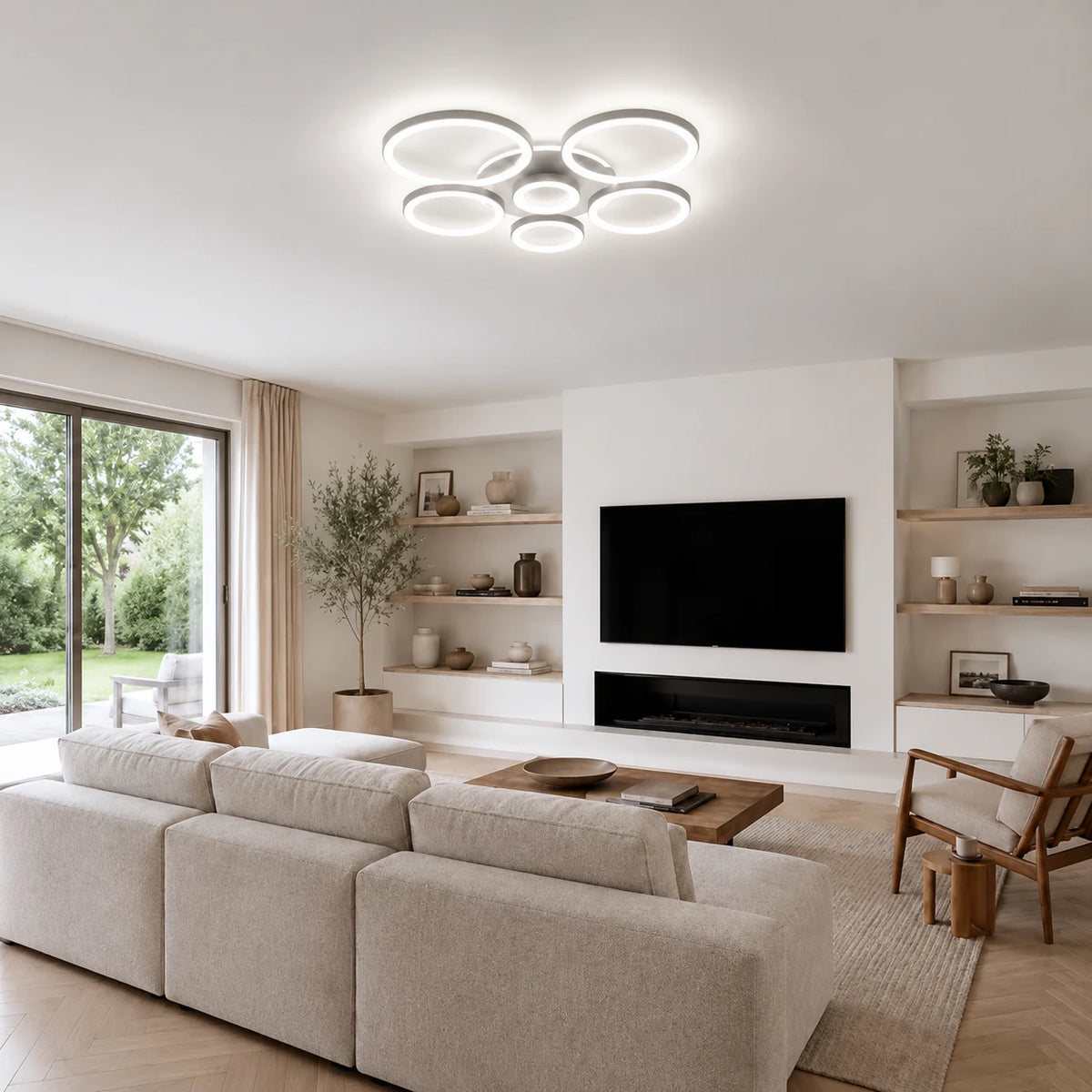 Iselin - Witte LED Plafondlamp Ringen Dimbaar