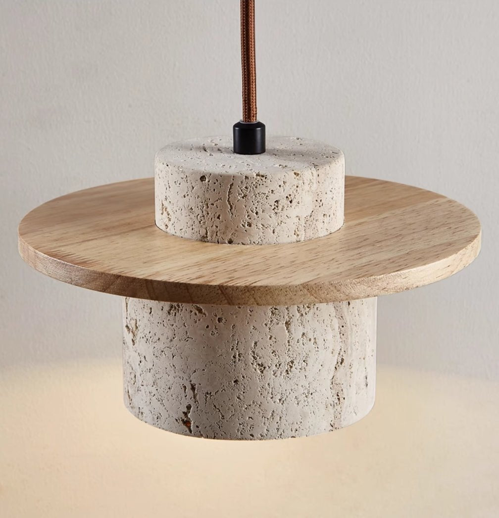 Evin - Travertijn Hanglamp met Hout