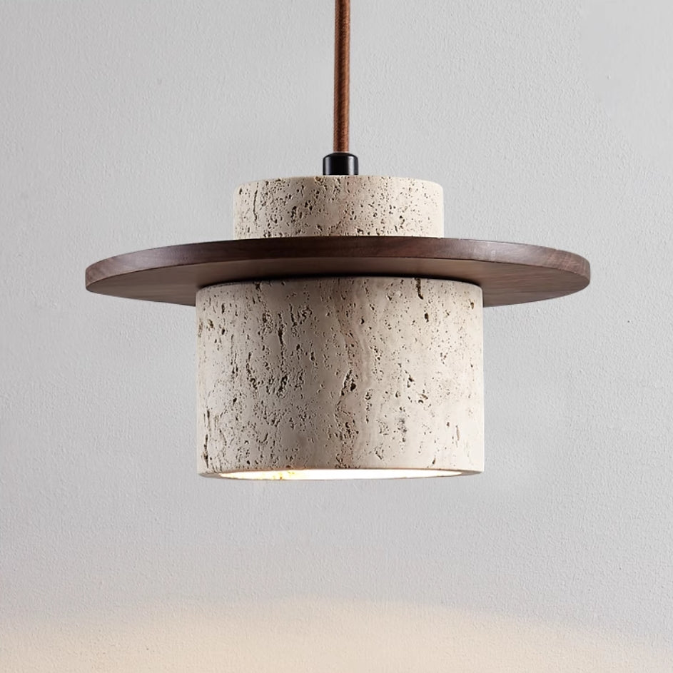 Evin - Travertijn Hanglamp met Hout